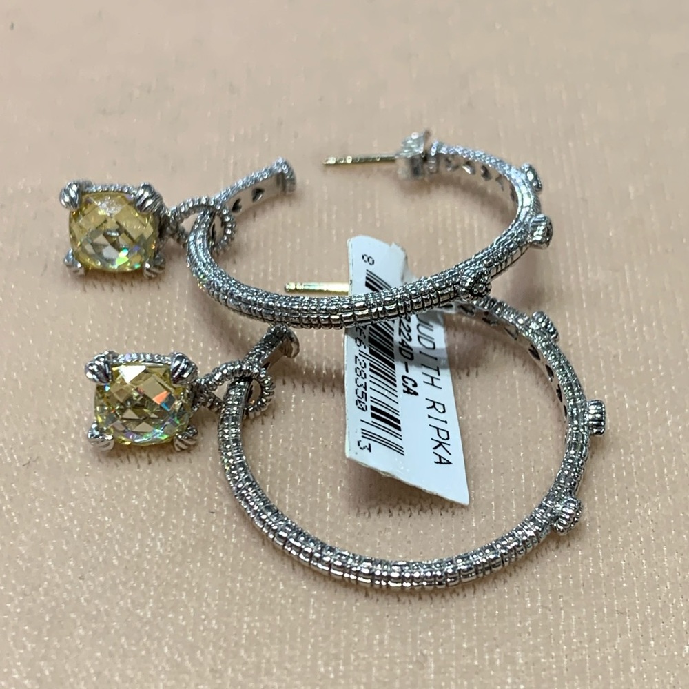 Judith Ripka Canary Crystal SS Drop Hoop Earrings
